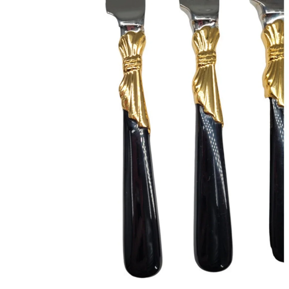 Vintage Yamazaki 18/8 Stainless LINDI Black Handle GOLD Accent Vintage‎